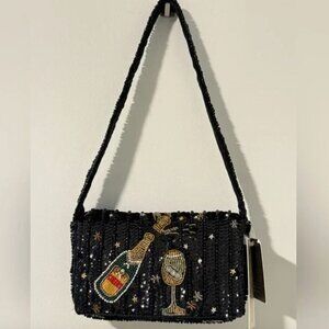 From India to You Champagne Cheers Beaded Shoulder Bag Black NWT New Years Eve